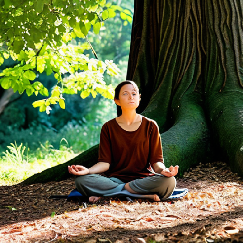 **
"A serene individual, fully clothed in modest, earth-toned attire, meditating beneath a large, ancient tree in a lush forest. Sunlight filters through the leaves, creating dappled patterns on the ground. Focus on a peaceful expression and a sense of connection with nature. Background includes diverse flora and fauna, indicative of a healthy ecosystem. safe for work, appropriate content, family-friendly, perfect anatomy, natural proportions, professional photography, high quality"
**