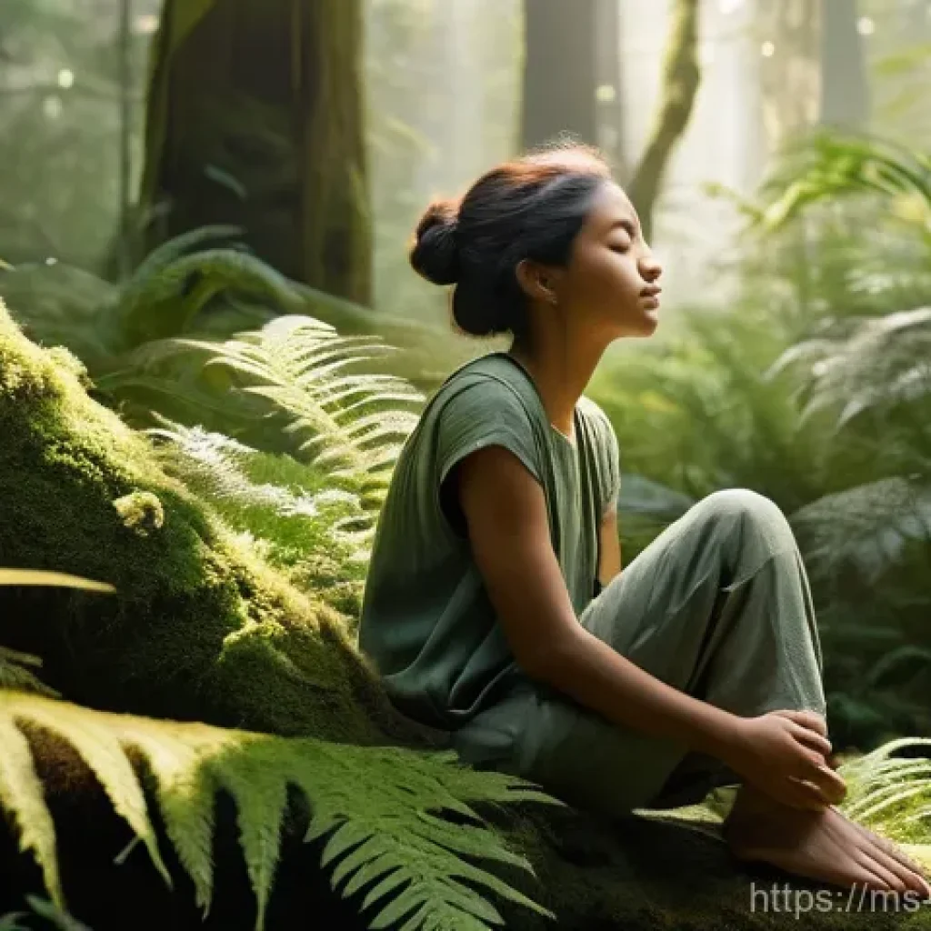 애니미즘의 실천적 접근법 - **"Sensory Nature Immersion"**
A serene young adult, gender-neutral, dressed in comfortable, mod...