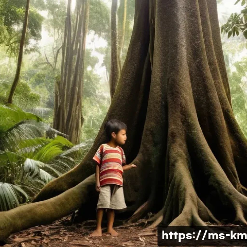 애니미즘과 감성적 공감 - **Prompt:** A serene and heartwarming outdoor scene in a lush Malaysian tropical rainforest. An elde...