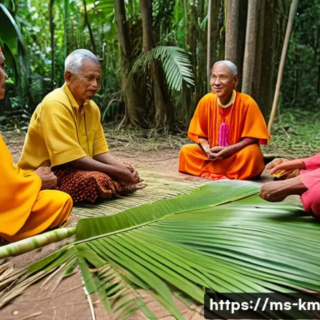 애니미즘의 사회적 가치 분석 - A traditional village scene during a rice blessing ceremony in a Malaysian Orang Asli community, wit...