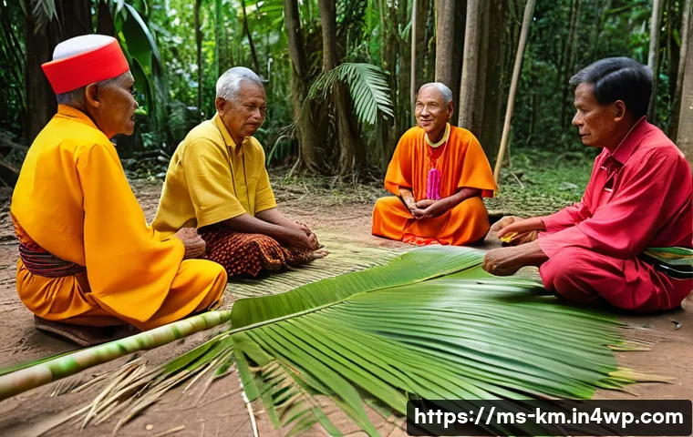 애니미즘의 사회적 가치 분석 - A traditional village scene during a rice blessing ceremony in a Malaysian Orang Asli community, wit...
