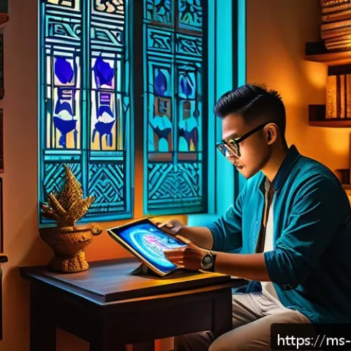 Home 17 애니미즘의 현대적 재해석을 위한 키워드 - A vibrant digital art scene showcasing a Malaysian digital artist creating a mystical animism-inspir...