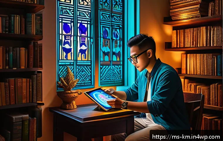 애니미즘의 현대적 재해석을 위한 키워드 - A vibrant digital art scene showcasing a Malaysian digital artist creating a mystical animism-inspir...